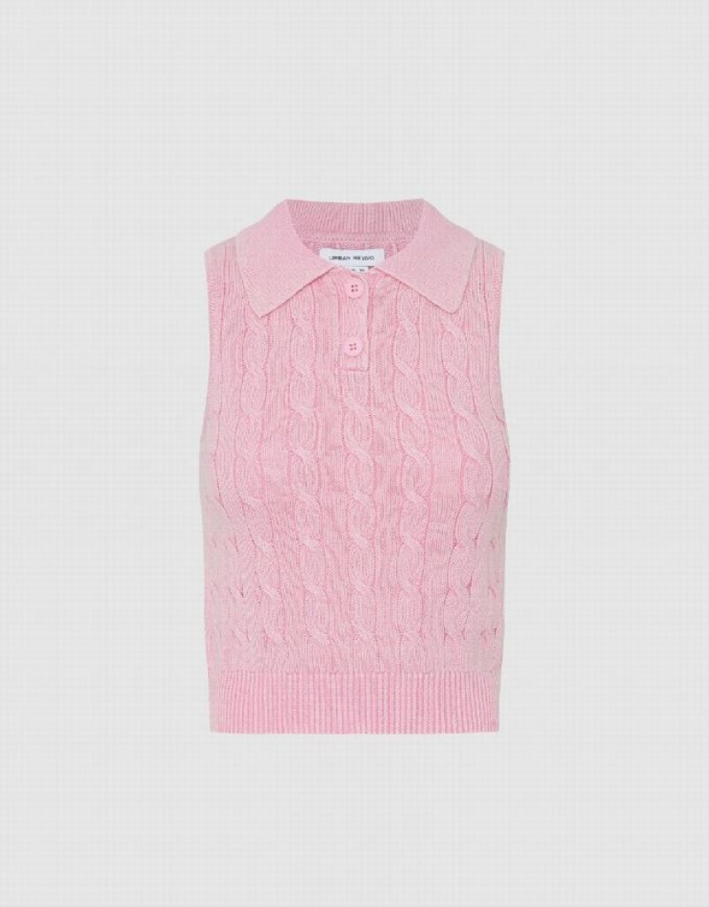 Pink Urban Revivo Cable Knitted Women's Cardigan | KFPRCQ-529