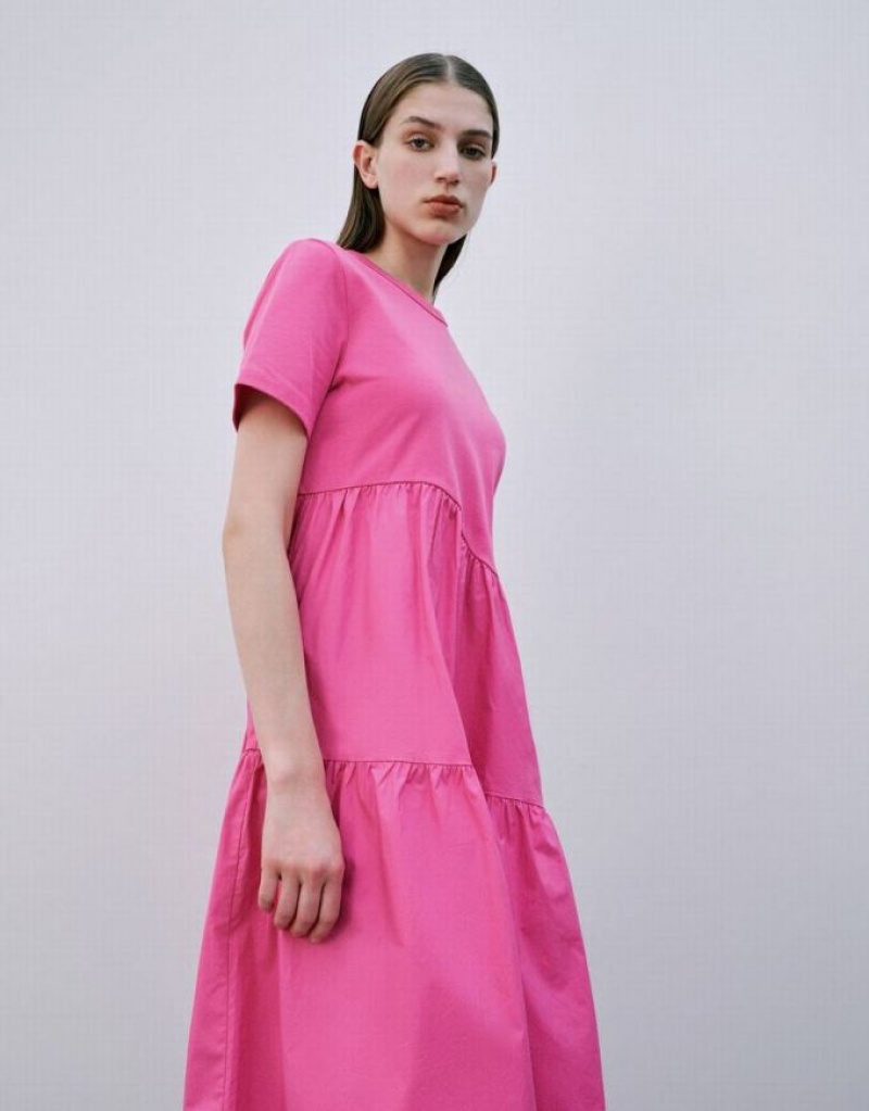 Pink Urban Revivo Crew Neck A-Line Women's Dress | BMKYDL-592