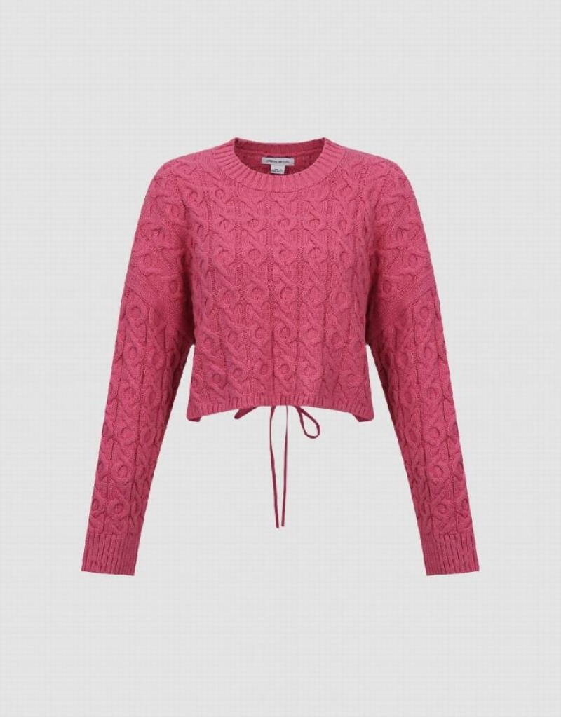 Pink Urban Revivo Crew Neck Knitted Women's Cardigan | SRDCEV-947