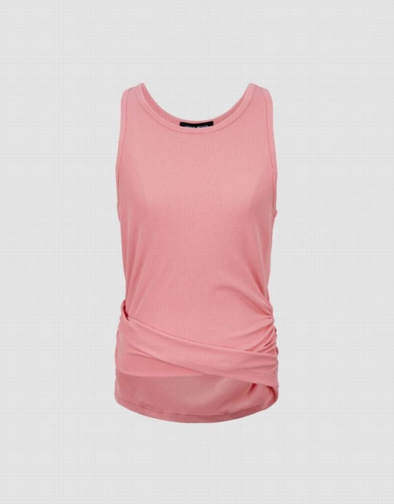 Pink Urban Revivo Crew Neck Knitted Women's Tank Top | BZFPUO-683