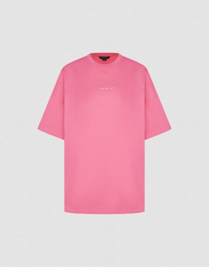 Pink Urban Revivo Crew Neck Loose Women's T-Shirts | DIRPTC-148