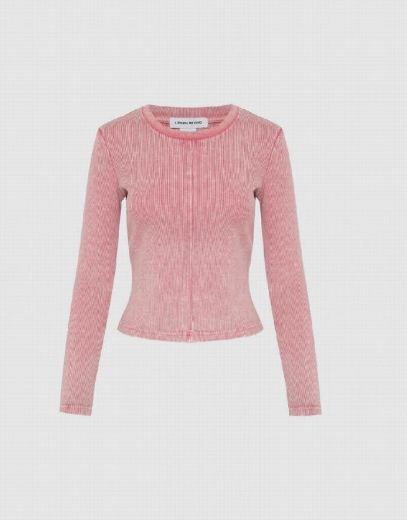 Pink Urban Revivo Crew Neck Skinny Knitted Women's T-Shirts | OYCFAR-734