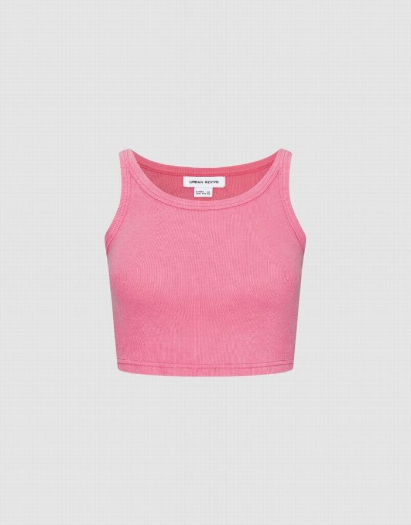 Pink Urban Revivo Cropped Women's Tank Top | MRZIUW-319