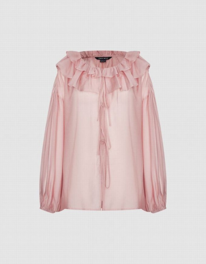 Pink Urban Revivo Drop Should Ruffle Lapel Women's Shirts | VSUKLB-804