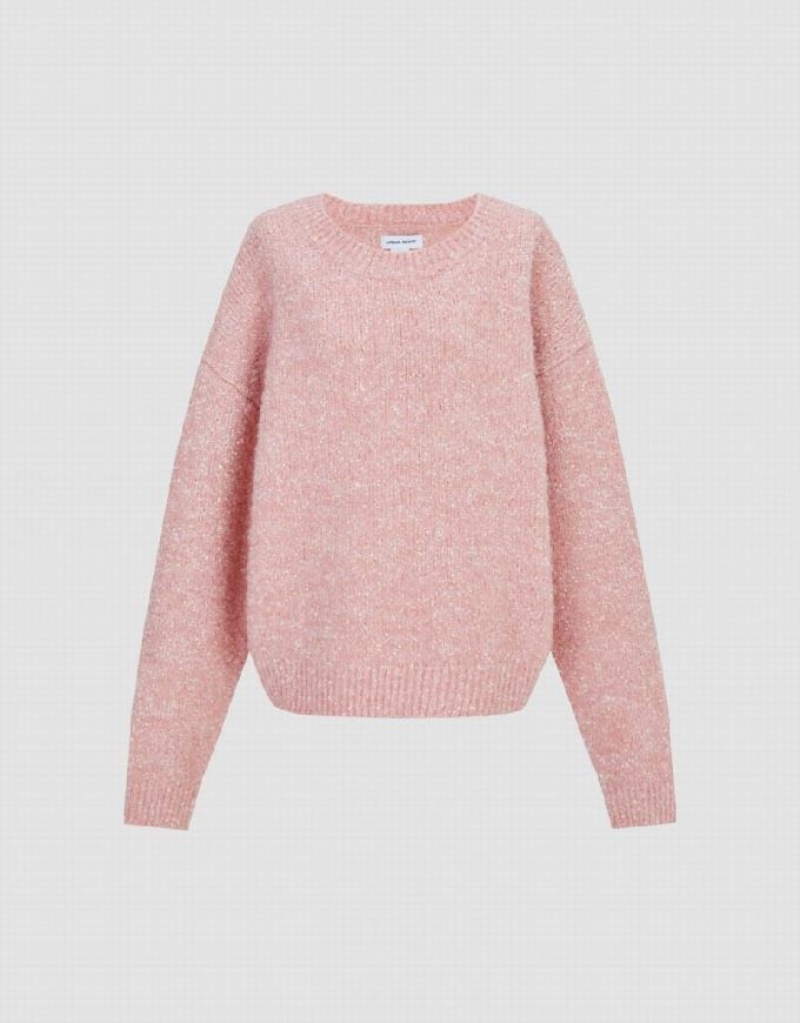 Pink Urban Revivo Drop Shoulder Sleeve Crew Neck Women's Sweaters | BSVPLI-756