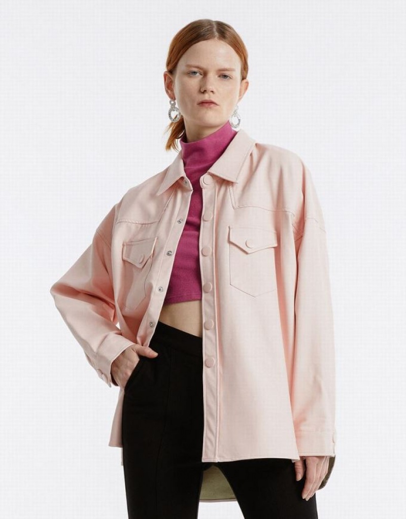 Pink Urban Revivo Faux Women\'s Leather Jackets | UWNLAE-027