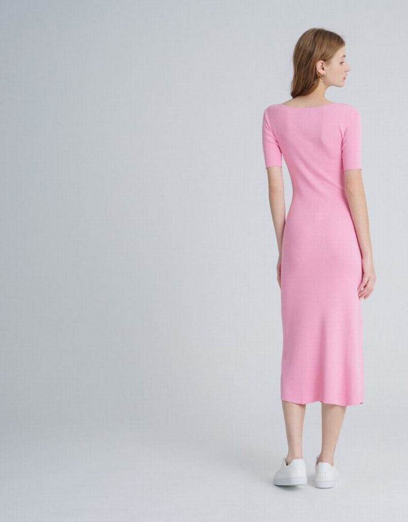 Pink Urban Revivo Heart Cut Out Ribbed Women's Knitted Dress | VPDLAQ-851