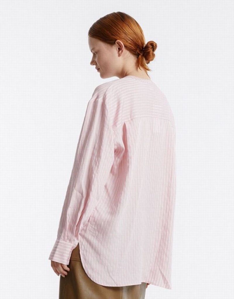 Pink Urban Revivo Oversized Striped Women's Blouse | XYRHUA-714