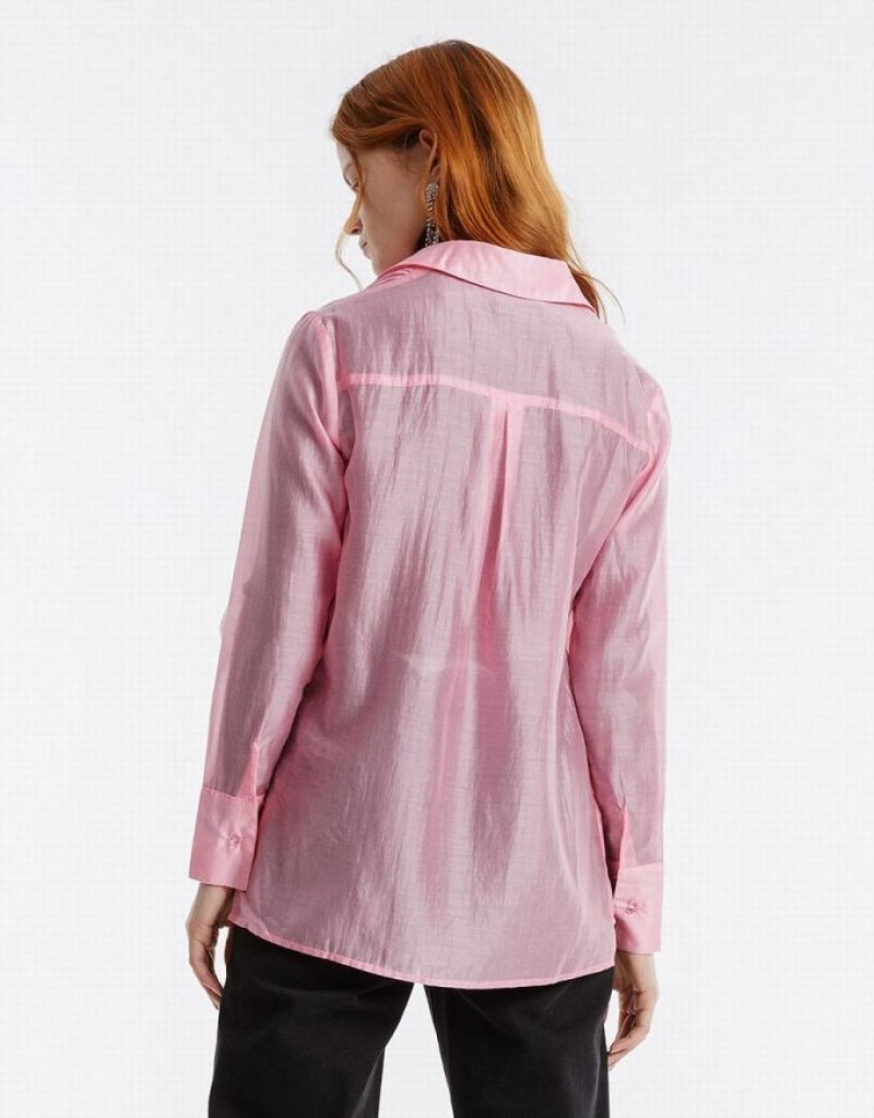 Pink Urban Revivo Patch Pocket Women's Shirts | KOIRQX-875