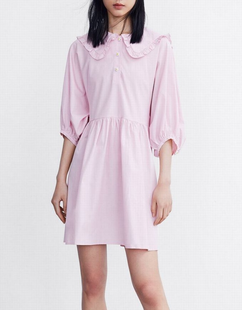 Pink Urban Revivo Plain Statement Collar Skater Women's Casual Dress | UCVLYO-840