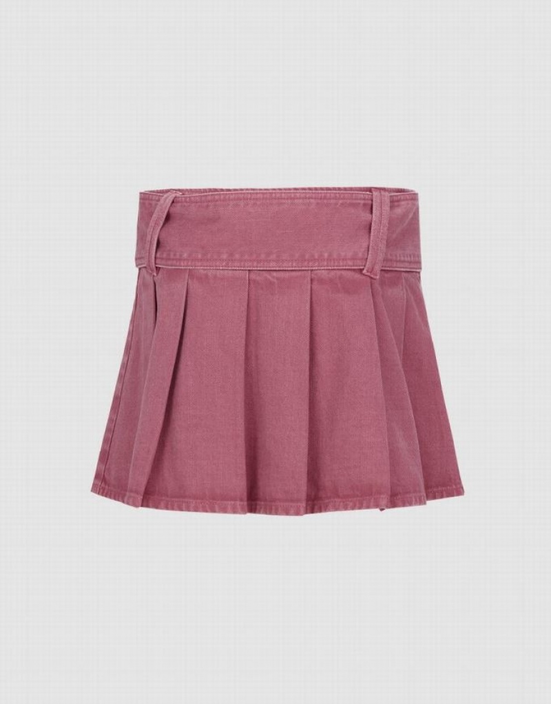 Pink Urban Revivo Pleated Mini A-Line Women's Denim Skirt | ZPLCEO-074