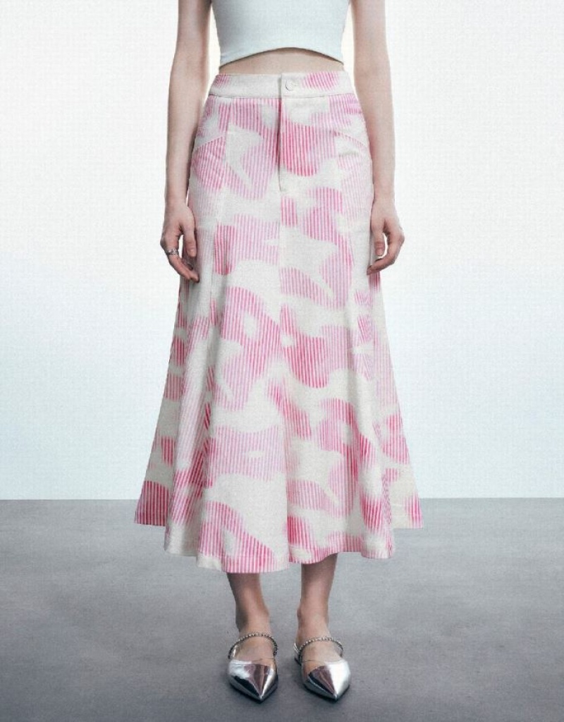 Pink Urban Revivo Printed Midi Fishtail Women's Skirts | KJODHX-315