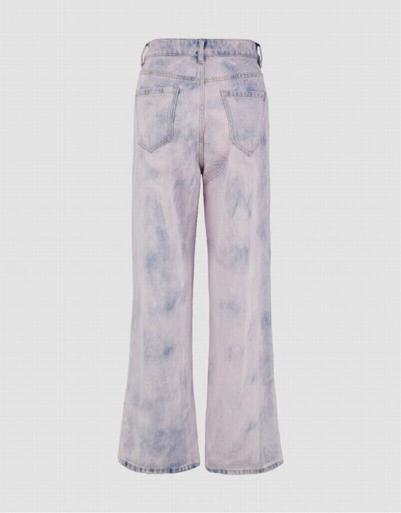 Pink Urban Revivo Printed Wide-Leg Women's Jeans | MPILBH-584