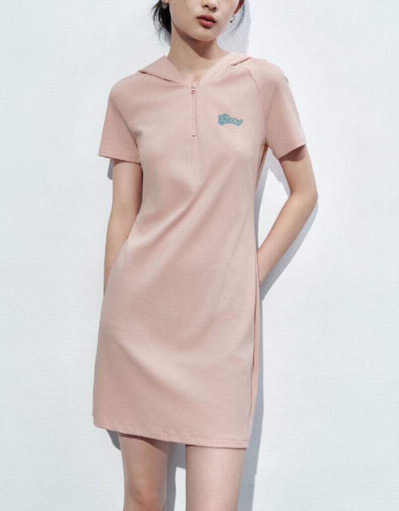 Pink Urban Revivo Raglan Sleeve Hooded Skinny Women's Dress | GCWXFA-986