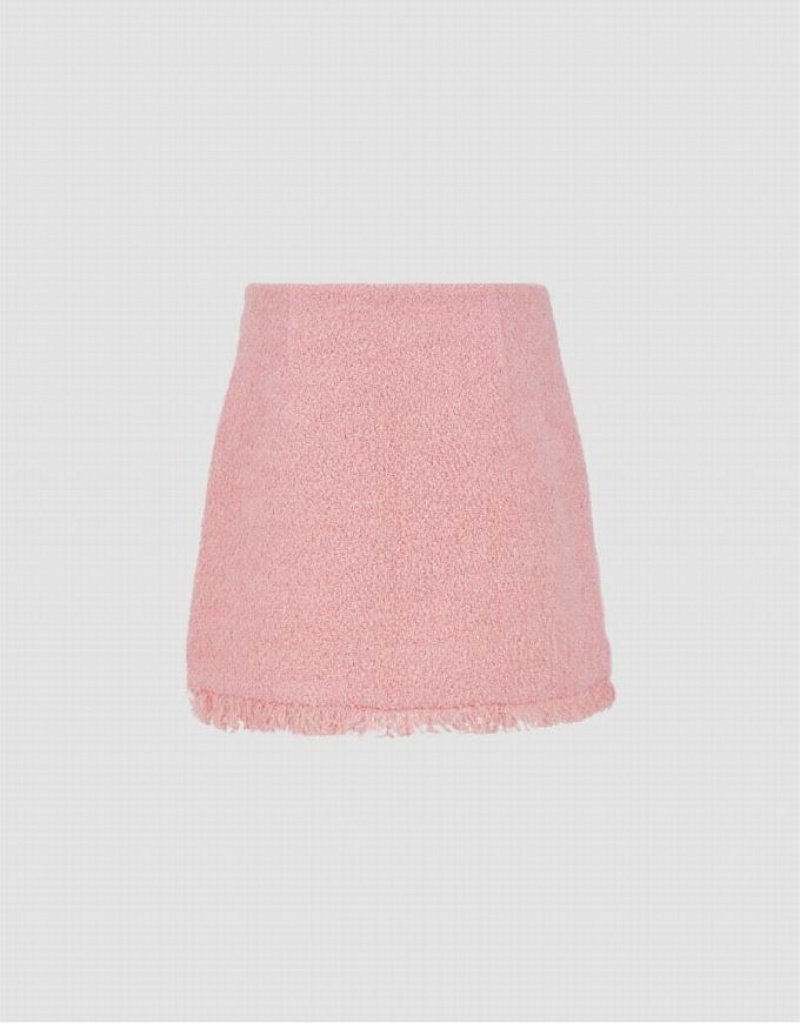 Pink Urban Revivo Raw Hem Tweed Mini A-Line Women's Skirts | QWOYBZ-618