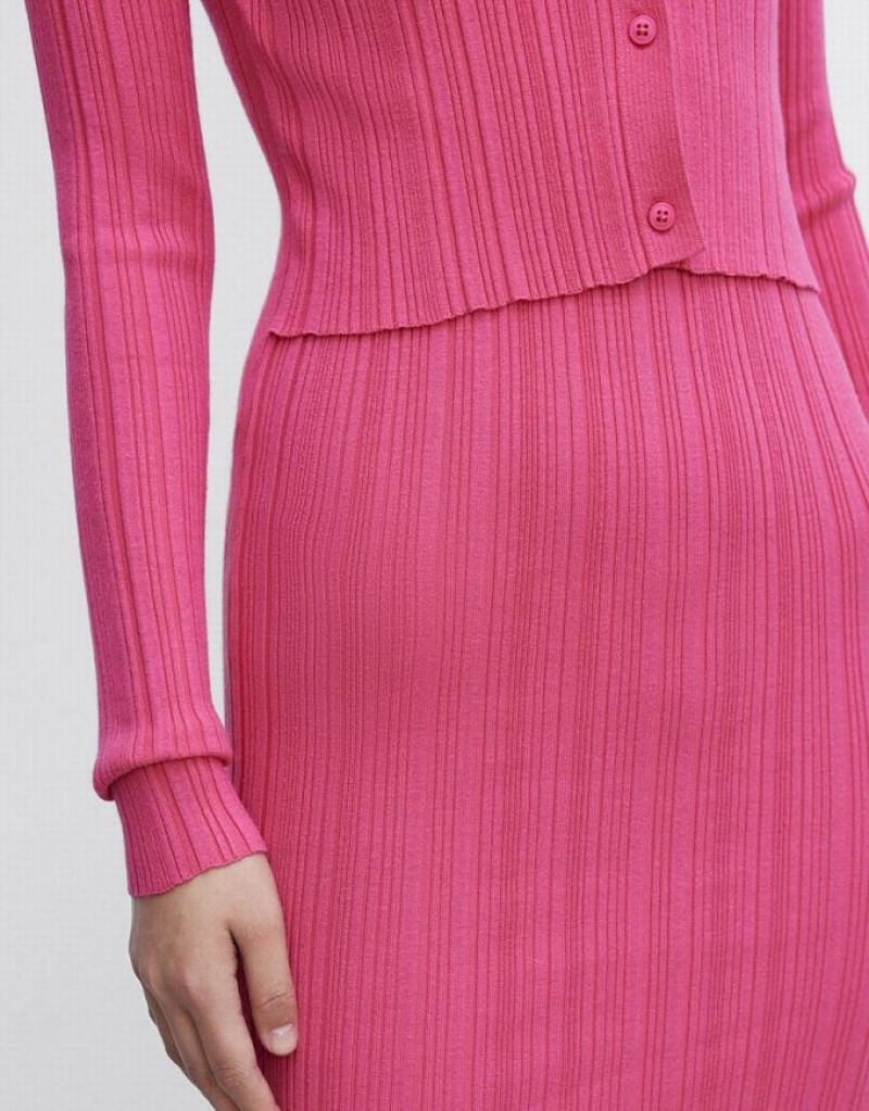 Pink Urban Revivo Ribbed Slinky Bodycon Women's Knitted Dress | JVDKLM-095