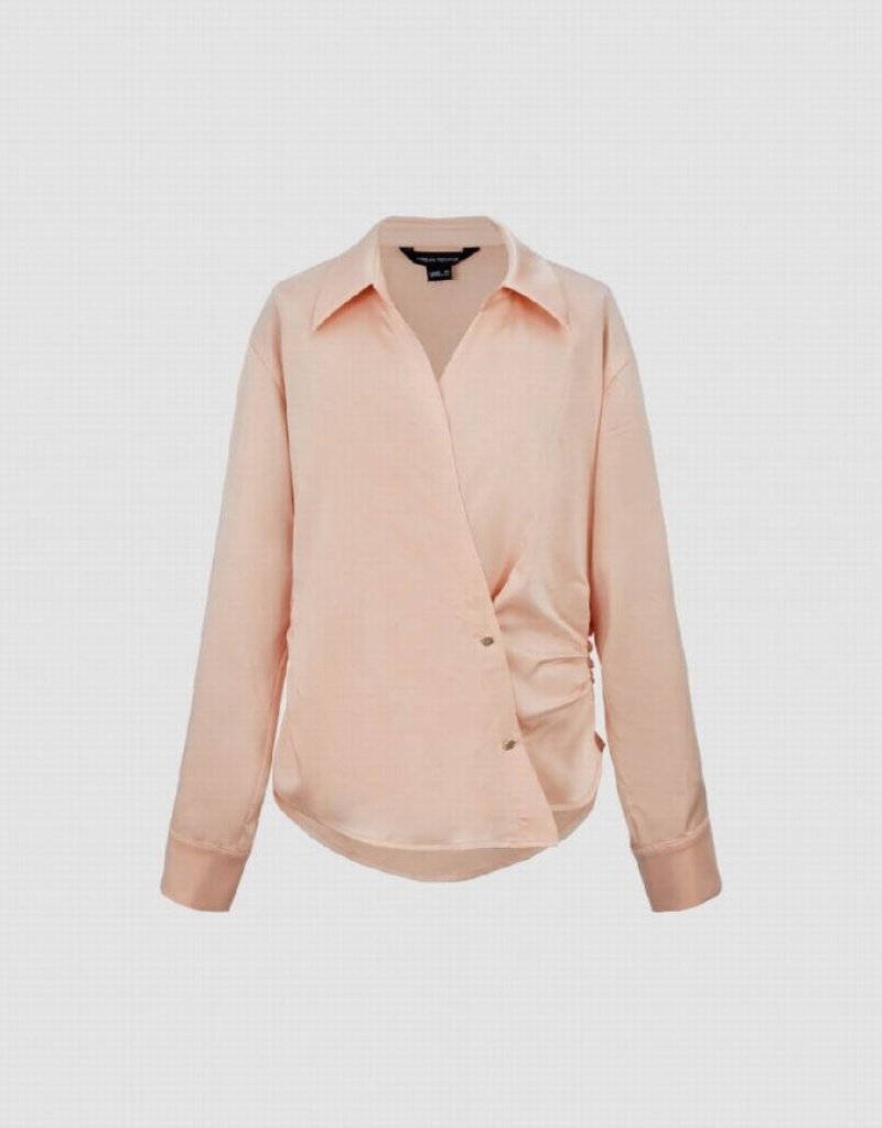 Pink Urban Revivo Ruched Thin Women's Shirts | PANGQJ-620