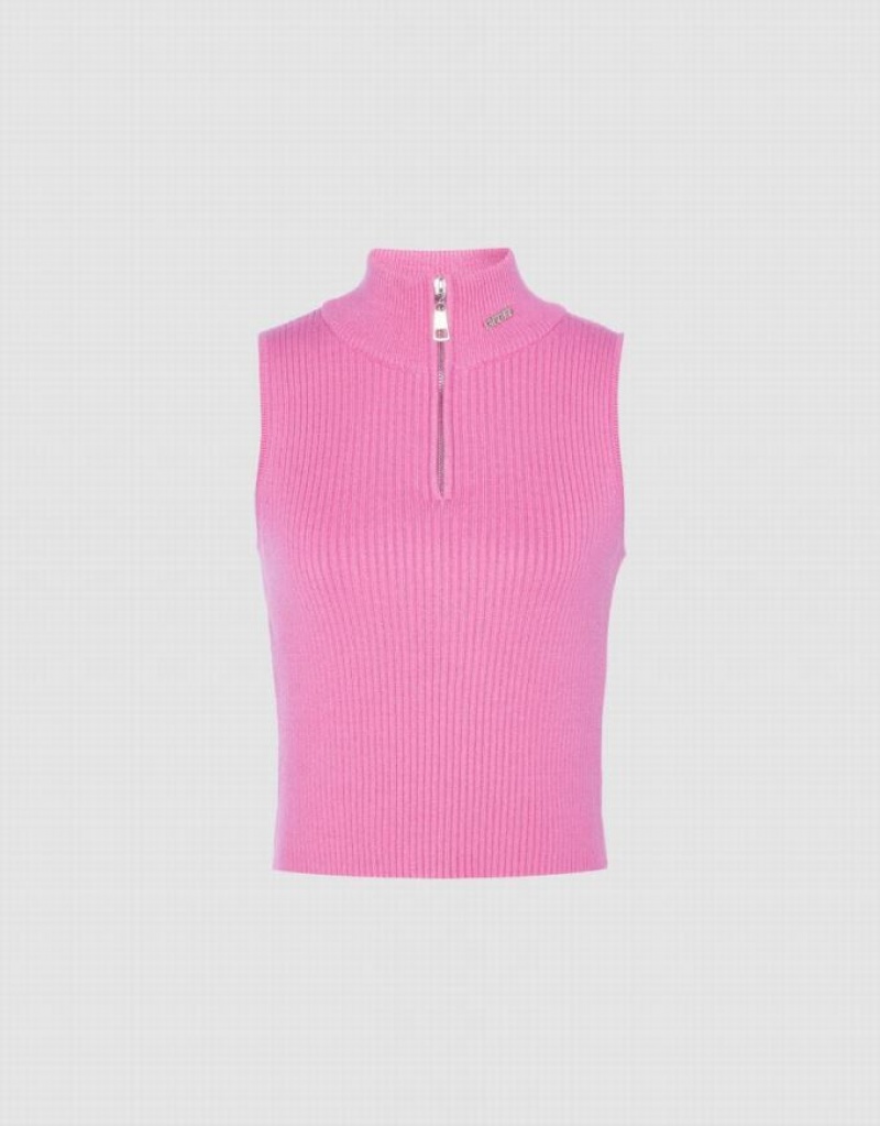 Pink Urban Revivo Sleeveless Knitted Top Women\'s Cardigan | WFCROD-109