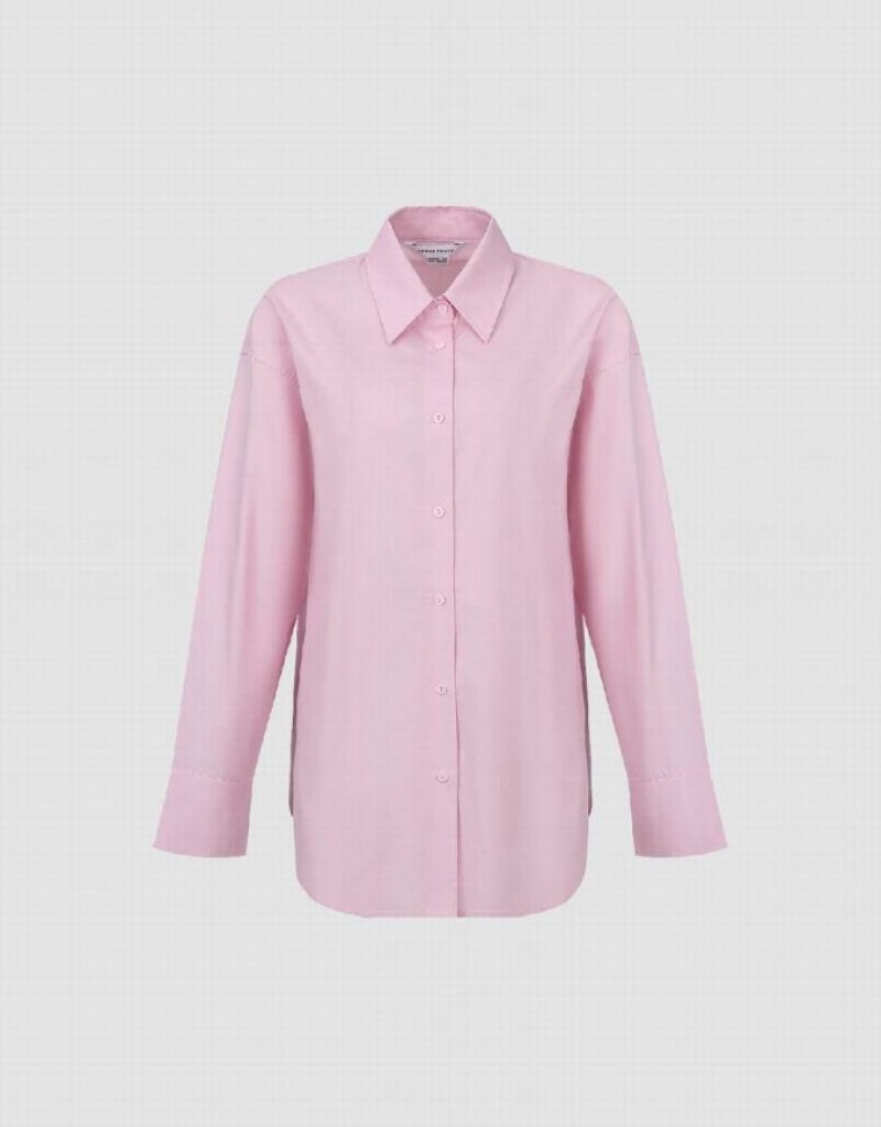 Pink Urban Revivo Standard Sleeve Button Up Women's Shirts | OJGMRF-971