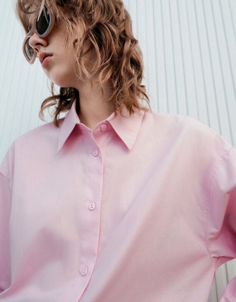 Pink Urban Revivo Standard Sleeve Button Up Women's Shirts | OJGMRF-971