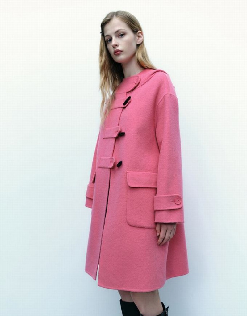 Pink Urban Revivo Straight Longline Woolen Women's Coats | NYAGHI-860