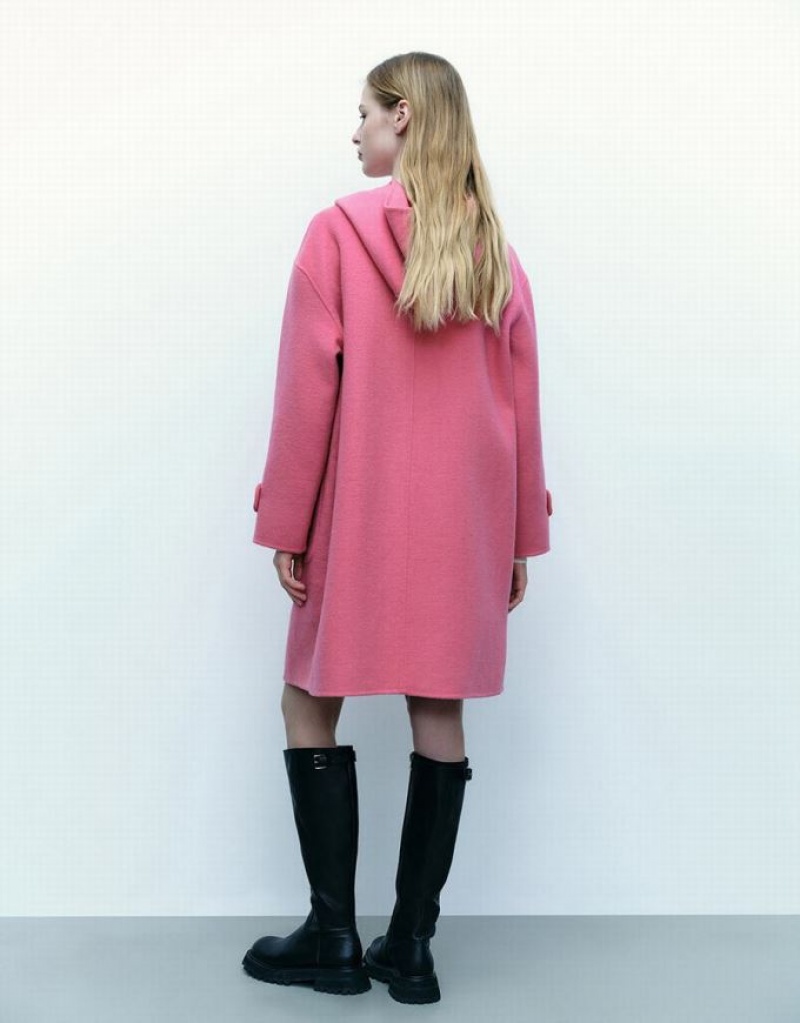 Pink Urban Revivo Straight Longline Woolen Women's Coats | NYAGHI-860