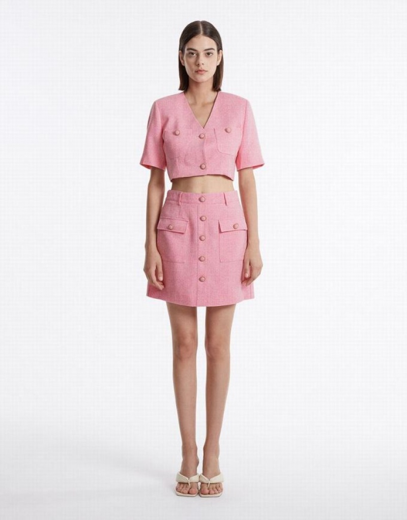 Pink Urban Revivo Textured With Buttons Women's Skirts | BAGJCT-806