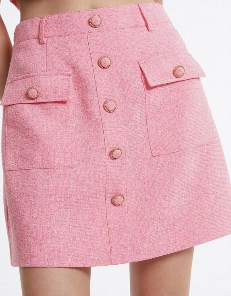 Pink Urban Revivo Textured With Buttons Women's Skirts | BAGJCT-806