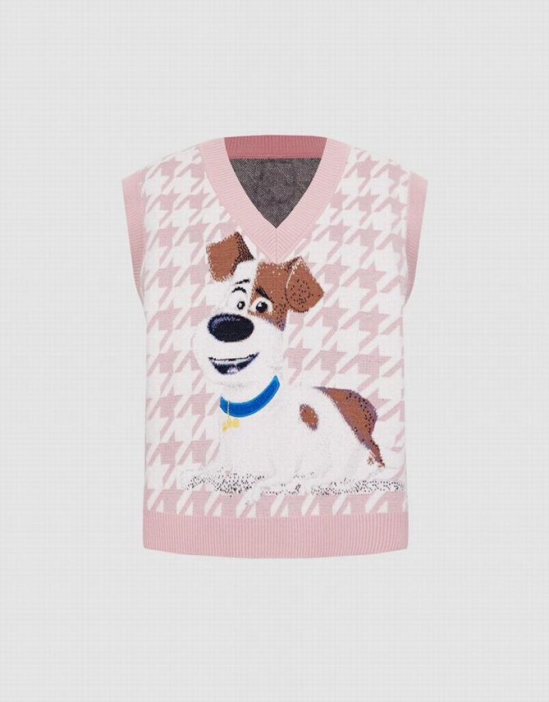 Pink Urban Revivo The Secret Life Of Pets Houndstooth Women\'s Sweater Vest | QILJFT-804