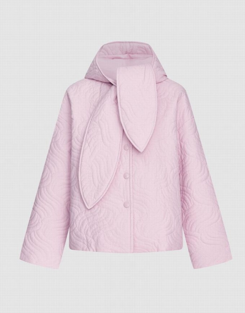 Pink Urban Revivo Tie Front Hooded Textured Winter Women\'s Coats | SIWKGJ-601