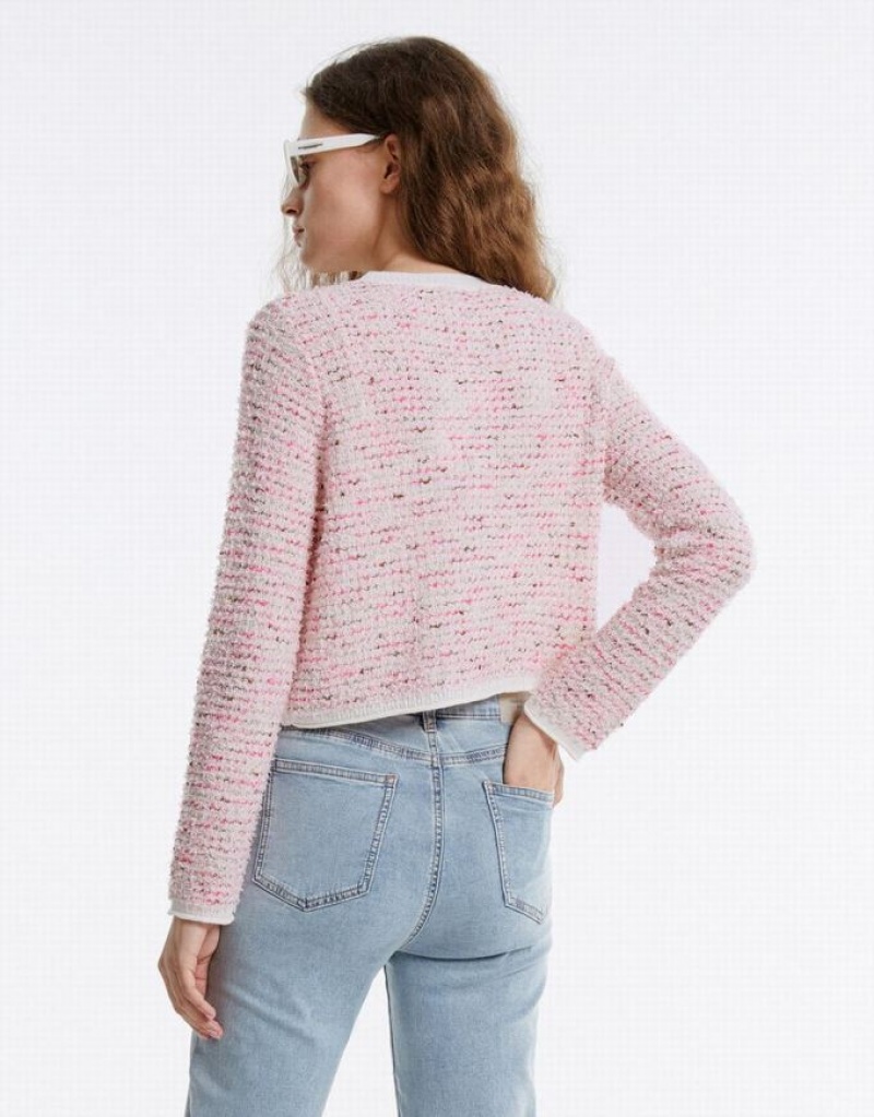 Pink Urban Revivo Tweed Women's Cardigan | VAROMH-307