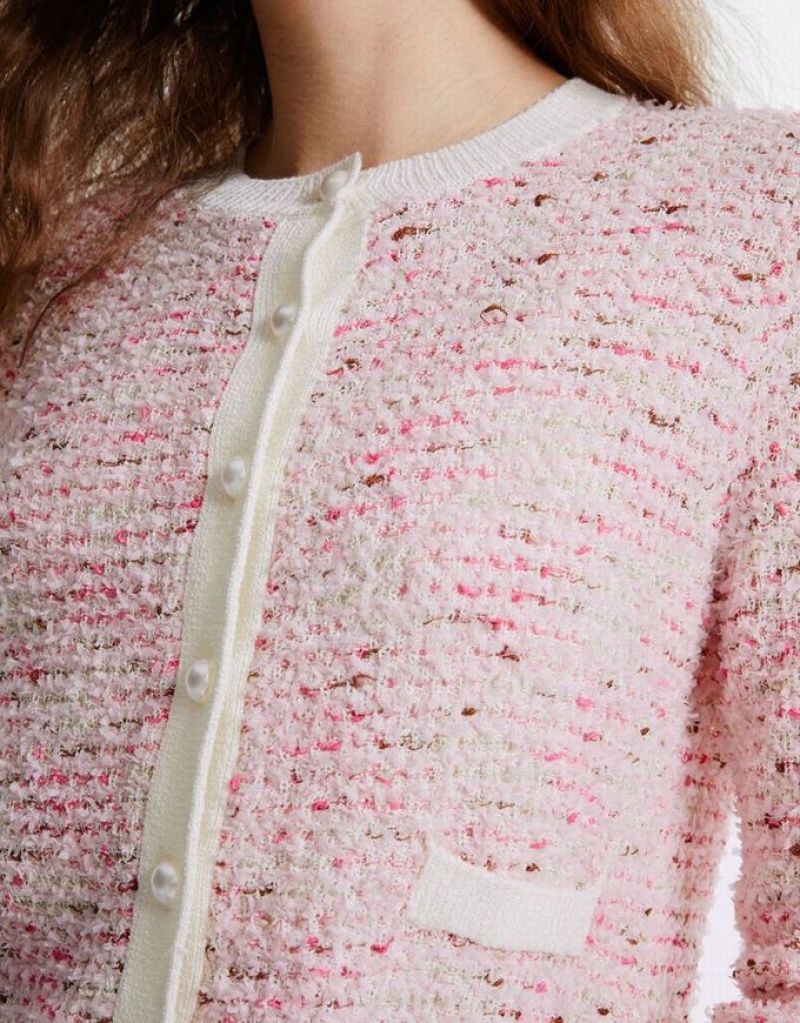 Pink Urban Revivo Tweed Women's Cardigan | VAROMH-307