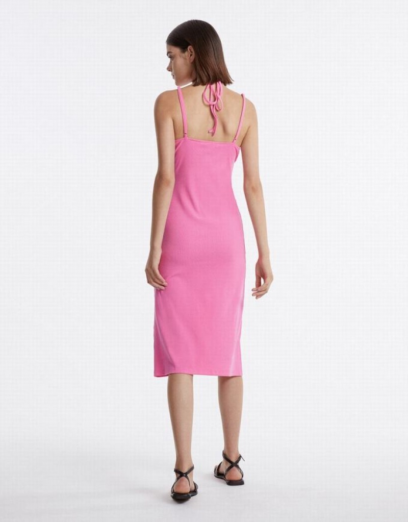 Pink Urban Revivo With Ring Detail Women's Knitted Dress | UXAWHM-829