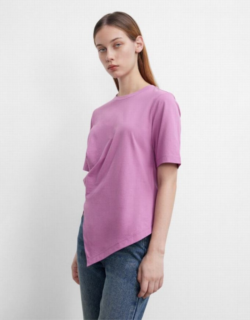 Purple Urban Revivo Asymmetric Crew Neck Regular Women's T-Shirts | ZJHVRX-536