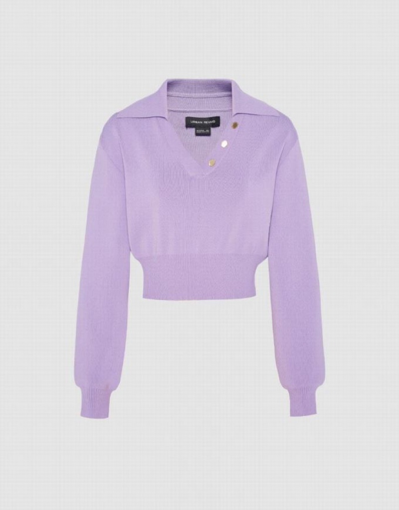 Purple Urban Revivo Cropped Knit Women's Cardigan | PYEAZQ-815