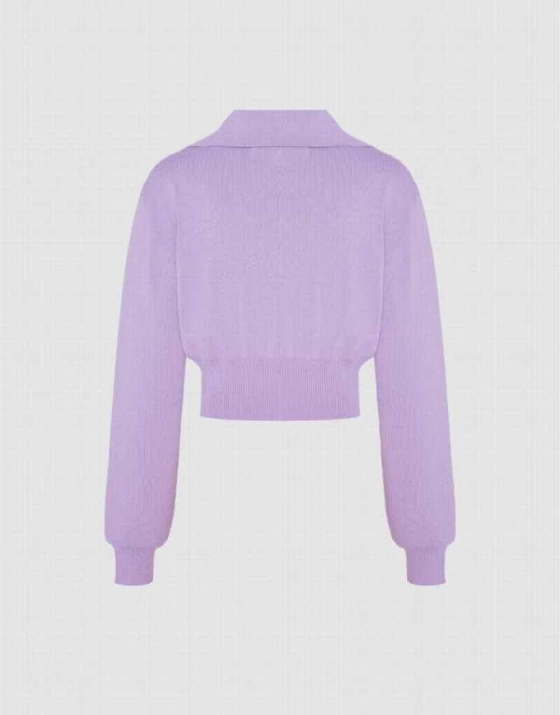 Purple Urban Revivo Cropped Knit Women's Cardigan | PYEAZQ-815