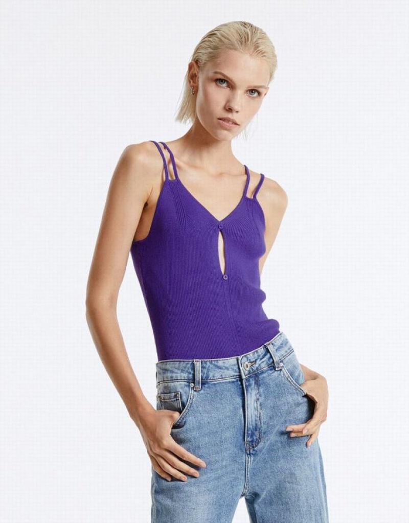 Purple Urban Revivo Cut Out Knitted Women's Camisole | COLQAT-192