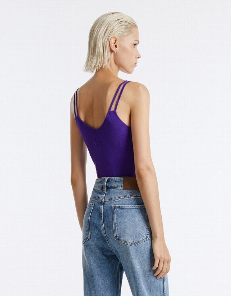 Purple Urban Revivo Cut Out Knitted Women's Camisole | COLQAT-192