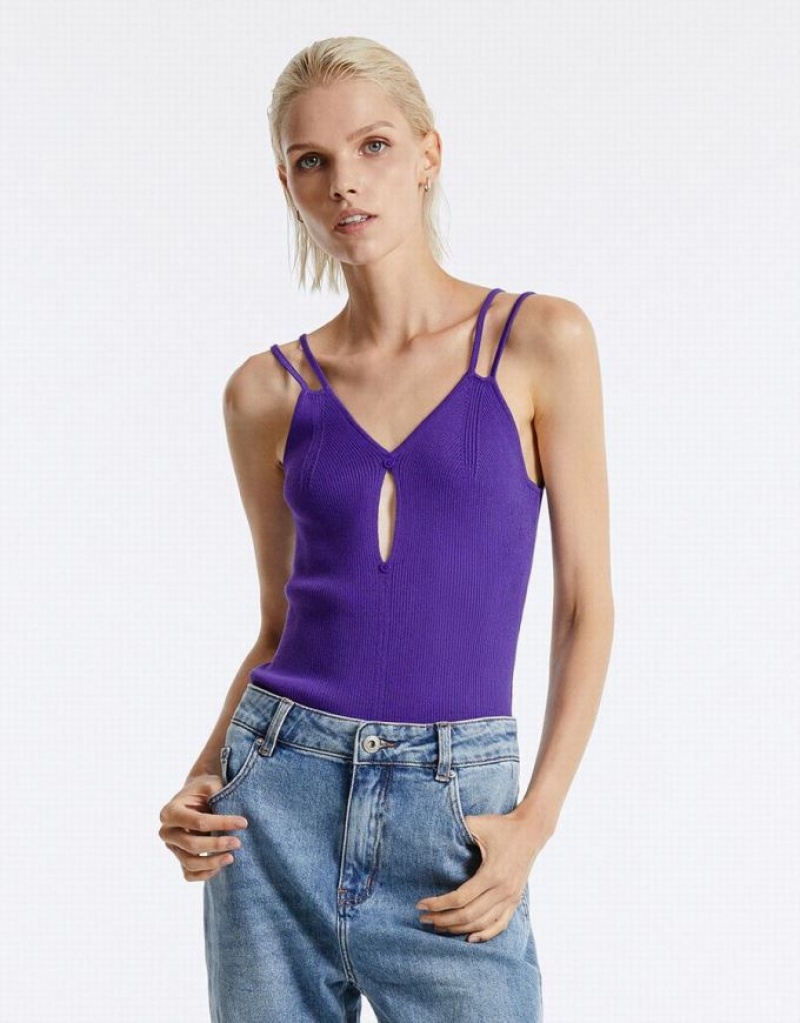 Purple Urban Revivo Cut Out Knitted Women\'s Camisole | COLQAT-192