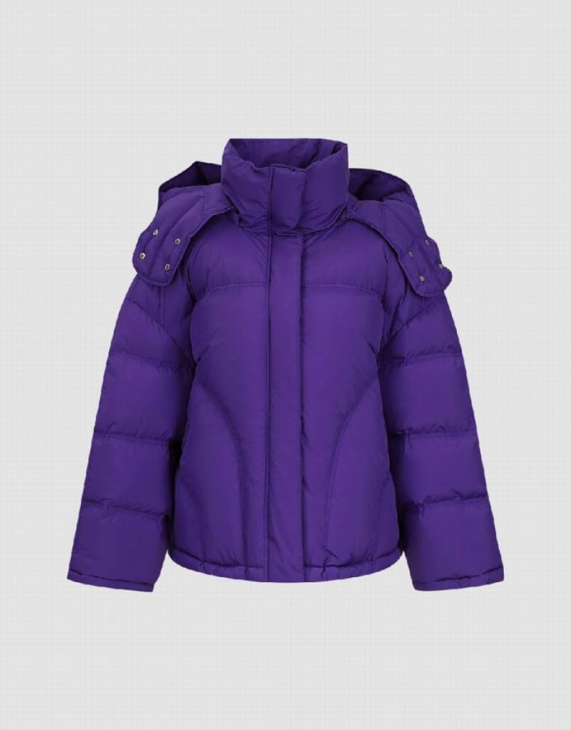 Purple Urban Revivo Drop Shoulder Sleeve Women's Puffer Jacket | PQASOZ-429