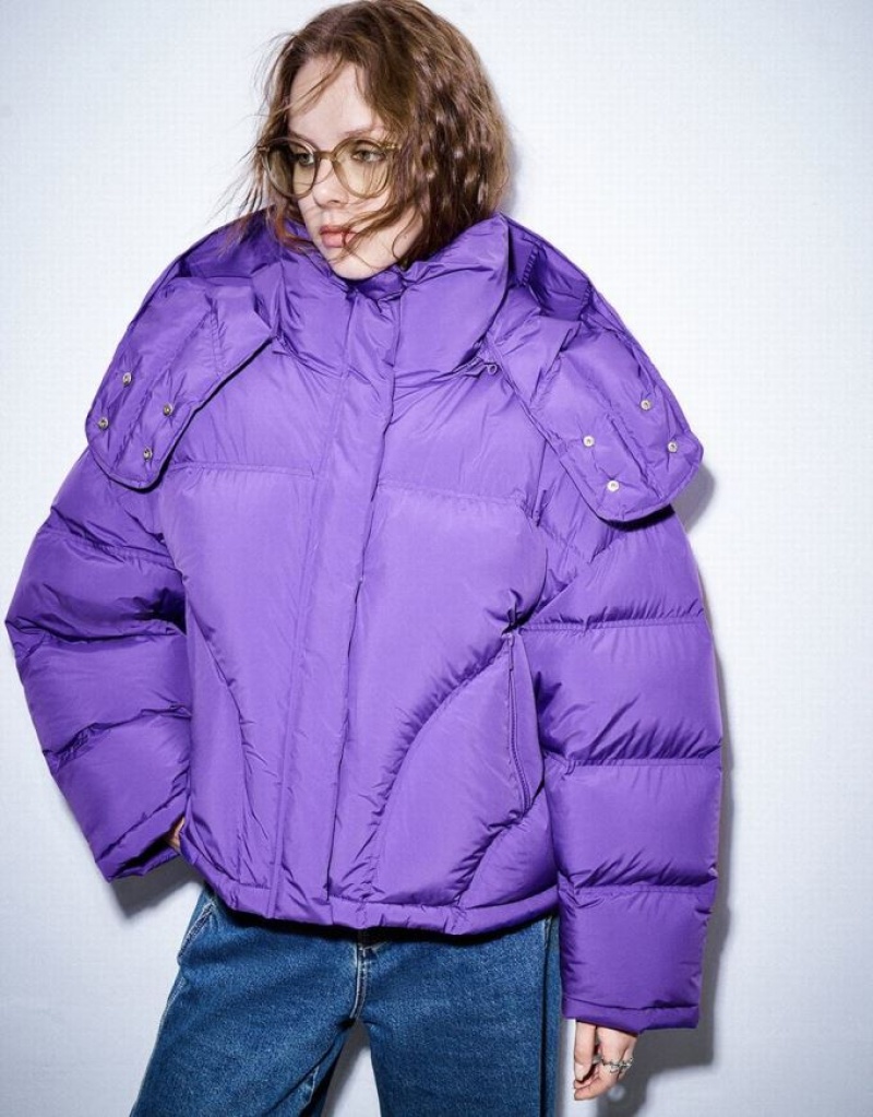 Purple Urban Revivo Drop Shoulder Sleeve Women's Puffer Jacket | PQASOZ-429