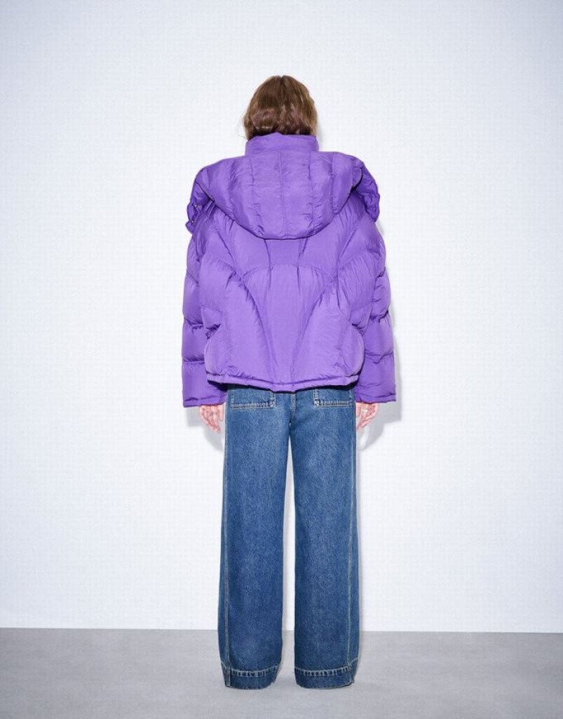 Purple Urban Revivo Drop Shoulder Sleeve Women's Puffer Jacket | PQASOZ-429