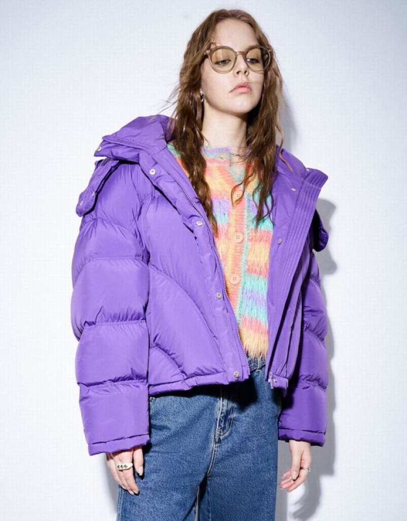 Purple Urban Revivo Drop Shoulder Sleeve Women\'s Puffer Jacket | PQASOZ-429