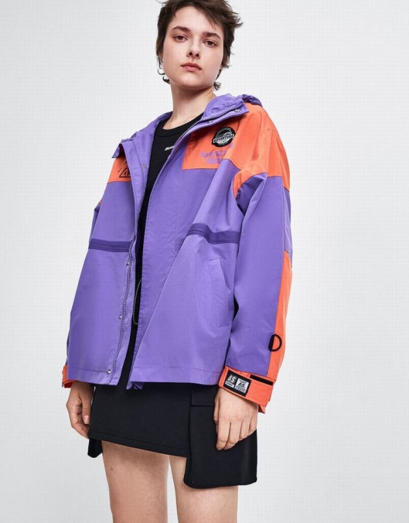 Purple Urban Revivo Hooded Oversized Women's Jacket | IFROWQ-586