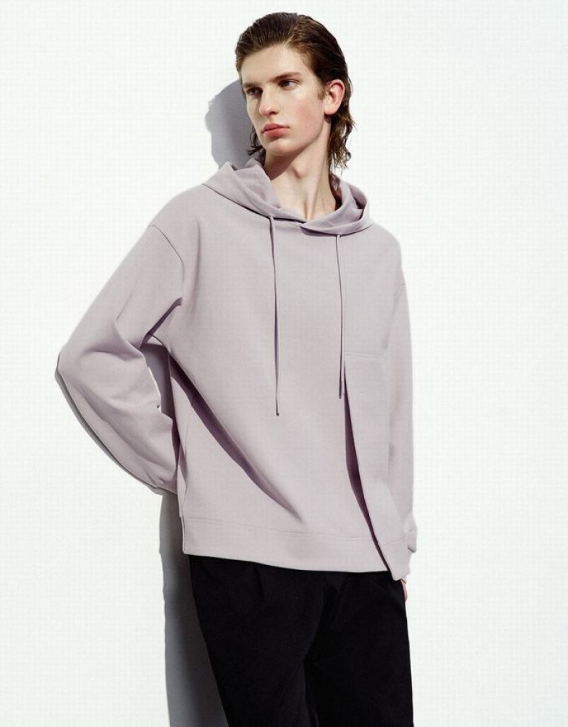 Purple Urban Revivo Hooded Straight Men's Sweatshirts | IPDRON-845