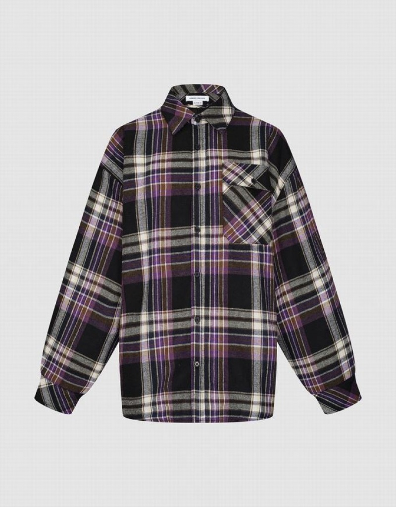 Purple Urban Revivo Plaid Straight Women\'s Shirts | LTIYFX-807