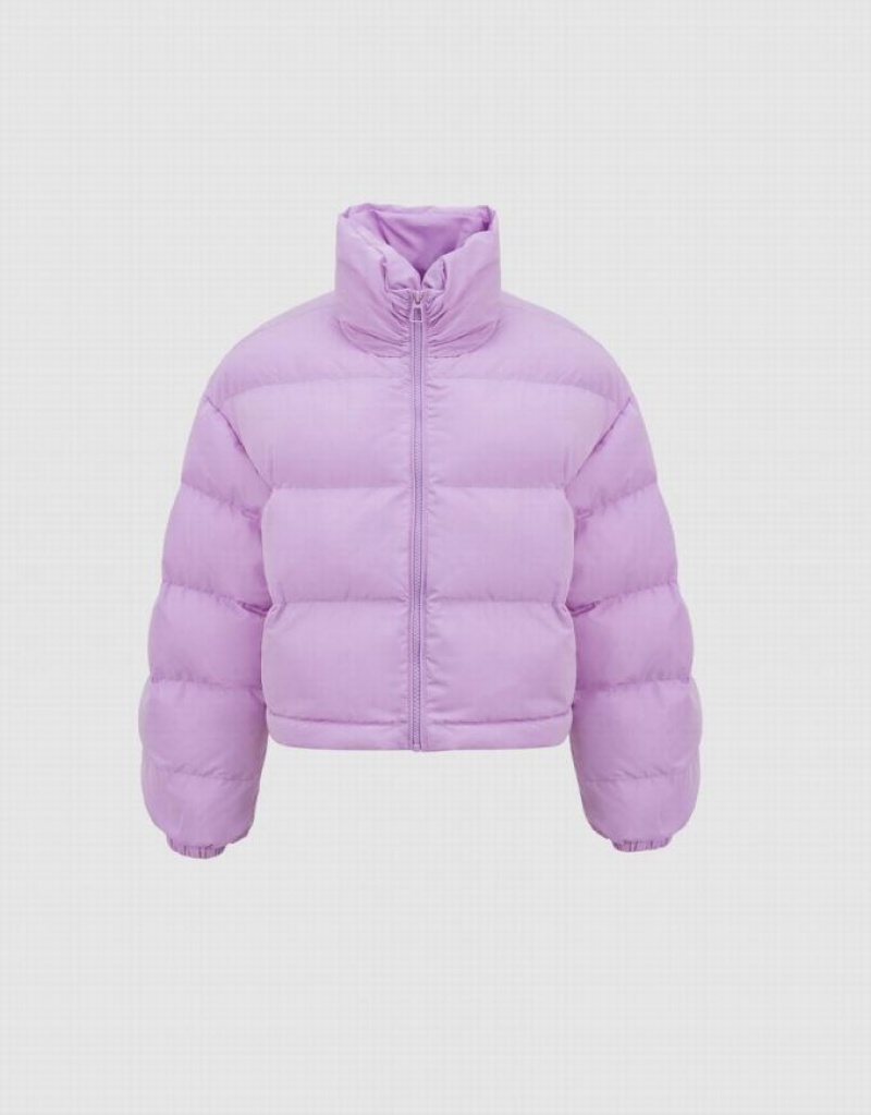 Purple Urban Revivo Stand Collar Women's Puffer Jacket | HRZEWL-106