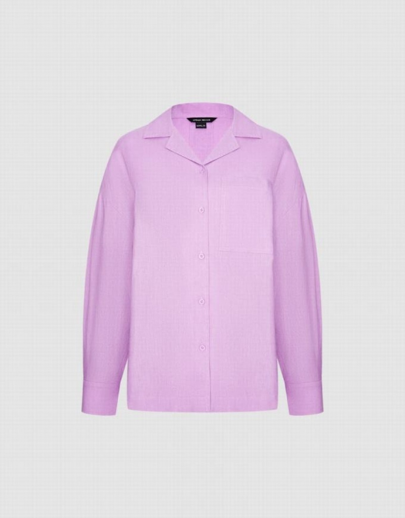 Purple Urban Revivo Standard Sleeve With Pocket Women's Shirts | XPESQZ-917