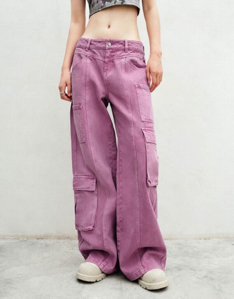 Purple Urban Revivo Straight With Pockets Women's Jeans | QHVZYJ-612