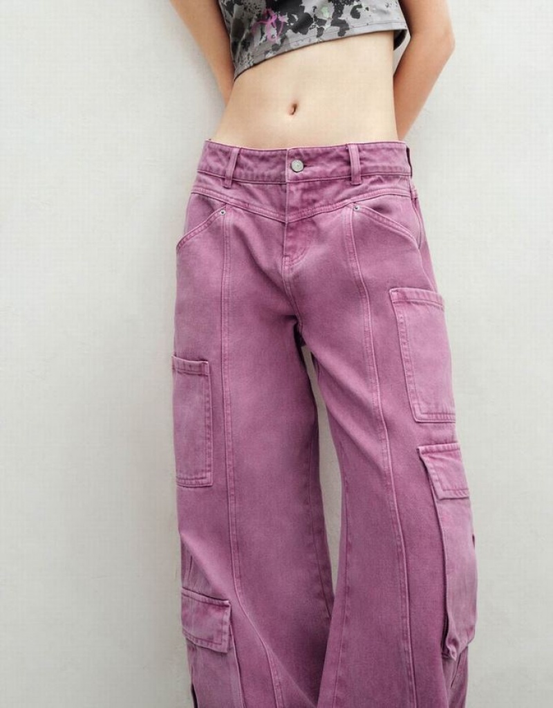 Purple Urban Revivo Straight With Pockets Women's Jeans | QHVZYJ-612